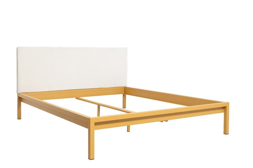 Pure Bett Stahl pulverbeschichtet Sand Gold mit Polsterkopfteil Hans Hansen